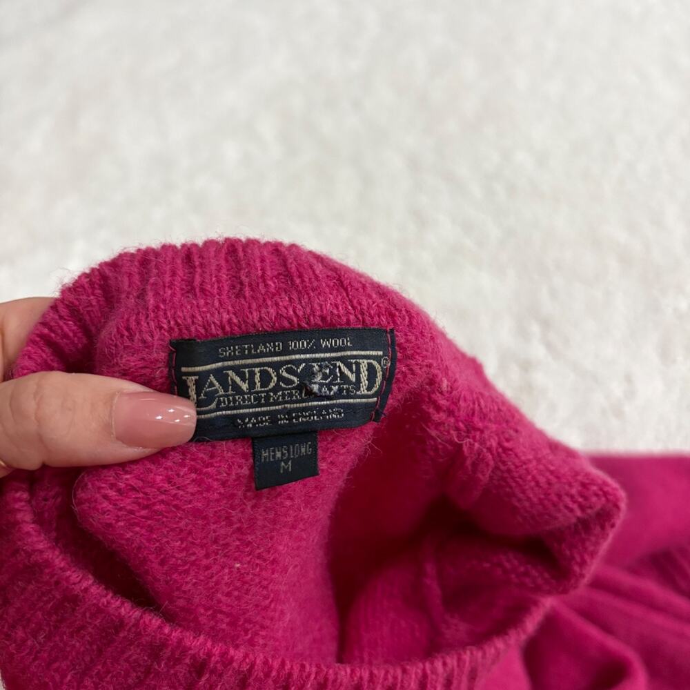 VTG Lands End Mens Wool Sweater Fuchsia Pink Pullover M Gorpcore Outdoors Preppy - Picture 6 of 6